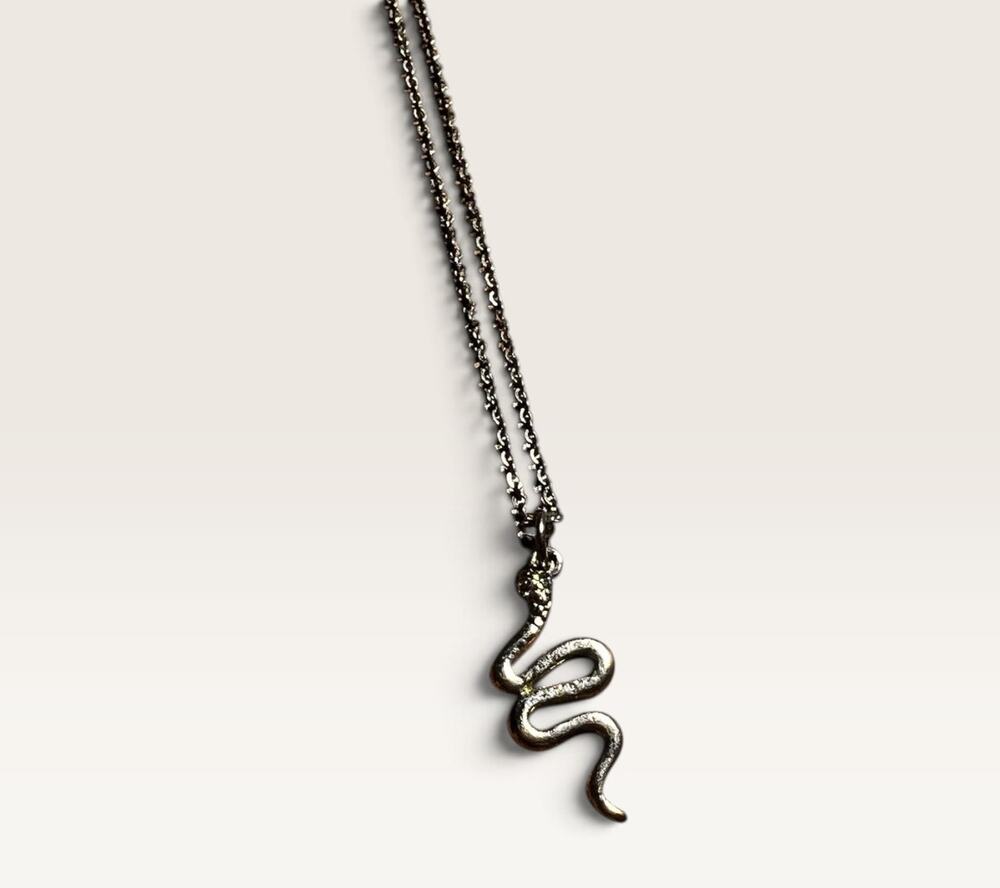 Icing Snake Pendant Necklace - Gunmetal Tone Chain, Lobster Clasp